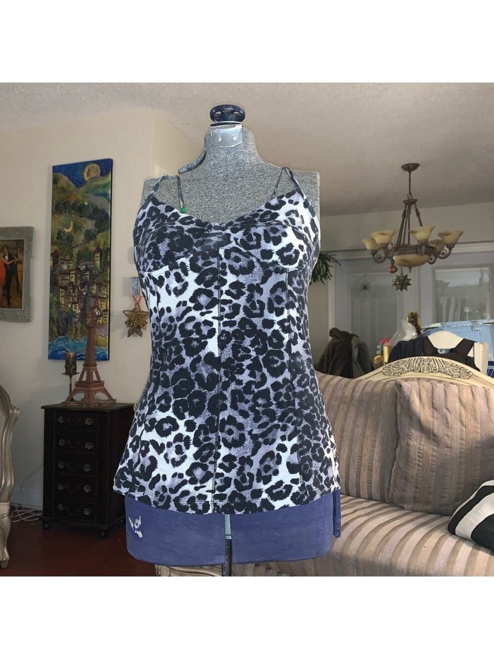 Women's Kismet S Black White Leopard Print Camisole Top